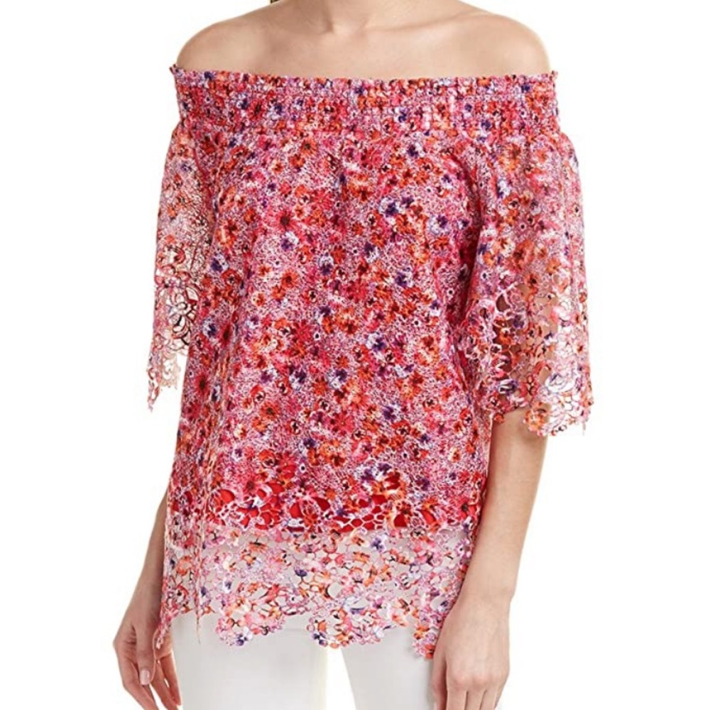 Off the Shoulder Lace Floral Blouse by T. Tahari